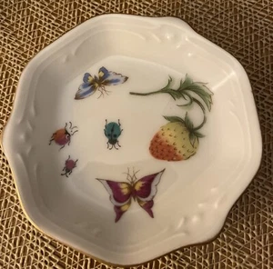 ARDALT/LENWILE PORCELANA PLATO MANTEQUILLA MARIPOSAS/FRESA/LADYBUGS BORDE DORADO 4" - Imagen 1 de 5