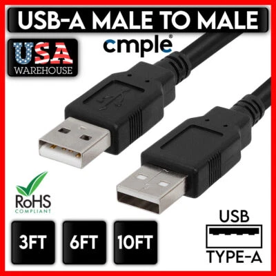 High-Speed USB 2.0 Cable USB-A Male to Male Cord Printer Hard Drive Type A Wire - Image 1 of 3