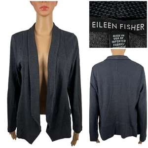 Eileen Fisher Womens Large Cardigan Gray Cotton Blend Micromodal Open Front EUC - Picture 1 of 11