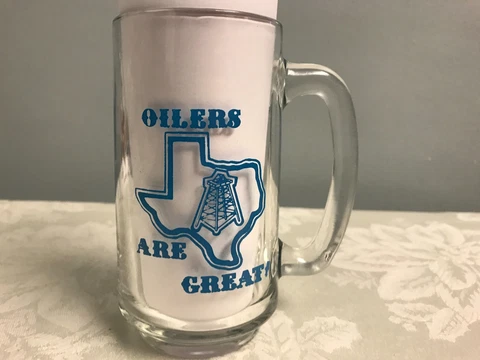Vintage Large Glass Retro Beer Mug Texas Houston Oilers are Great Go Big Blue Cover