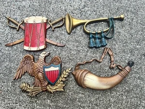 Vintage Sexton Set of 4 Metal Wall Hangings Drum Horn Bald Eagle Bugle #576 USA - Picture 1 of 9