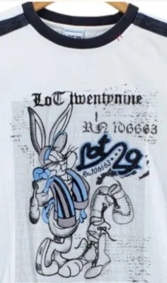 Lote 29 Camiseta Boxer Bugs Bunny Hombre XL Blanca Negra Bordada Gráfica Looney Tune Foto 1 de 4