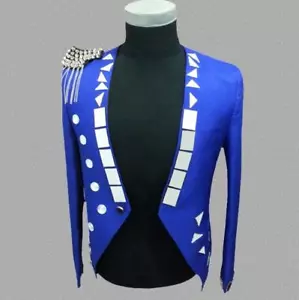 Nightclub Rhinestones Jacket Mens One Button Dance Stage Coat Slim Tops Singer - Picture 1 of 20