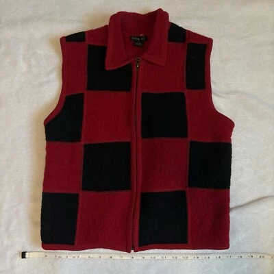 Chaleco de Lana a Cuadros Negro Rojo Tally Ho De Colección Cuello Cremallera Grunge Cuadros Talla L Foto 1 de 4