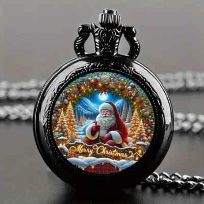 Santa Claus Quartz Pocket Watch Stainless Steel Japanese Movement Christmas Gift - Image 1 of 4
