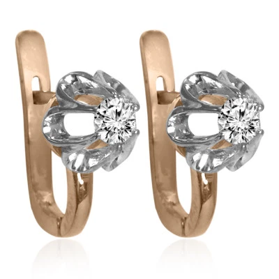 Pendientes estilo europeo de diamantes de oro rosa y blanco macizo de 14k #E1406 H-SI2 Foto 1 de 4