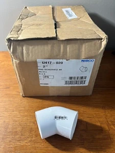 NIBCO 417020 PVC Schedule 40 Elbow 45 2 inch F01660C QTY 25 - Photo 1/3