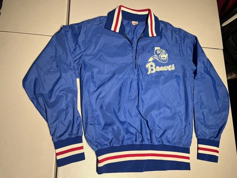 Vintage Wilson Jacket Men's Medium Atlanta Braves Windbreaker Pullover 1/4 Zip Cover