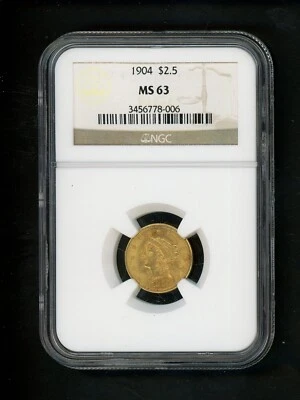 1904 US $2.50 Gold Liberty NGC MS 63 UNCIRCULATED Original Surfaces Soft Patina - Image 1 of 4