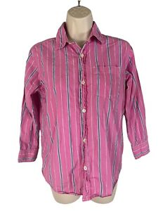 Gap Kids Boys Size L Large (10) Button Up Long Sleeve Pink Blue White Stripe EUC