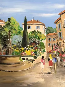 Dipinto acrilico originale di Christian Guinet, scena negozio villaggio francese, firmato - Foto 1 di 5