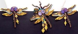 3pcs Lunch at the Ritz "DRAGONFLIES" Earrings w Moveable Pin/Pendant VINT-NEW - Picture 1 of 11