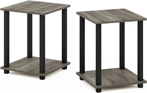 Modern Simplistic Set of 2 End Table, French Oak Grey/Black, High Quality - Picture 1 of 7