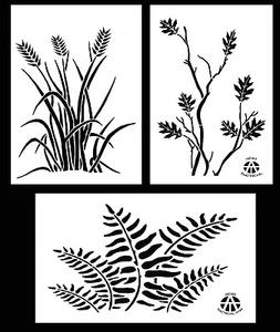 3Pack! Vinyl Airbrush Camo Stencils 14" 10 Mil - (Leafy Oak, Fern, Wheat Field) - Picture 1 of 8