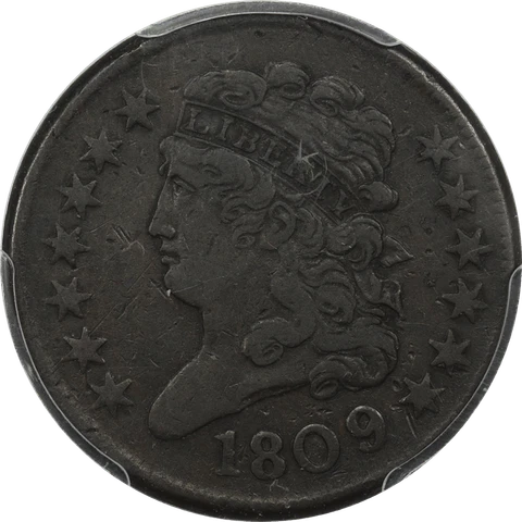 1809/6  9 over inverted 9 Classic Head Half Cent 1/2c, PCGS VF Details (Damage) Cover
