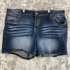 Cato Dark Wash Denim Stretch Shorts Womens 20w Plus Embroidered Flap Pockets - Picture 1 of 12