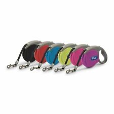 Ancol Viva Retractable Dog Lead 5m Tape Puppy in Black Blue Red Pink Purple Blue