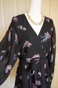 City Chic Dress Plus Size XXS / 12 Wrap Mini Dress Floral Black Cocktail Party - Picture 1 of 20