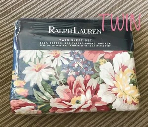 Vintage Ralph Lauren Blue Kimberly Twin 3p Sheet Set Daisy Bell Flower Rose New - Picture 1 of 8