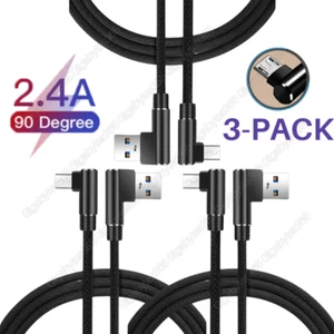 90 Degree Right Angle Micro USB Cable Fast Charger 3/6/10FT For Samsung LG 3Pack - Picture 1 of 12
