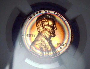 1969 S Proof Lincoln Memorial Cent - NGC PF67RB - PERFECT Target Rainbow Toning! - Picture 1 of 6