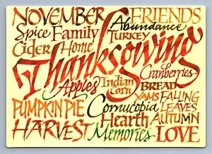 Postkarte Vintage Thanksgiving Feiertag Markenzeichen Worte feiern - Bild 1 von 2