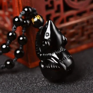 Obsidian Mouse Pendant Natural Black Gemstone Stone Jewelry Necklace - Picture 1 of 6