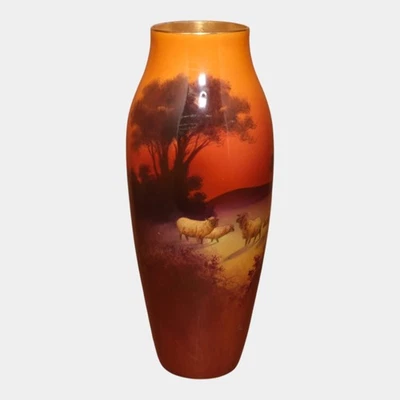 Royal Doulton English Art Pottery Sheep At Sunset Brown Red Scenic Holbein Vase - Image 1 of 4
