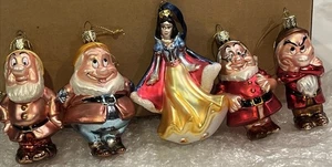 BLANCANIEVES Y 4 ENANOS Vidrio Soplado Adornos de Navidad Brillante Brillante 4” - Imagen 1 de 24