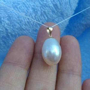 Huge Natural AAAA+ 10.8x14.6mm South Sea White Pearl Pendant 18k Gold Au750 - Picture 1 of 7