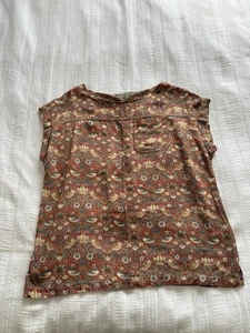 Next William Morris Red Blue Floral Blouse Top Size 16 Short Sleeve Lightweight - Picture 1 of 11