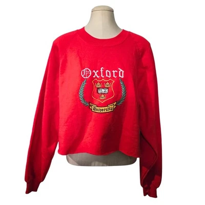 Vintage 90s Oxford University College Pullover Sweatshirt Cropped Red XXL Womens - Image 1 of 4