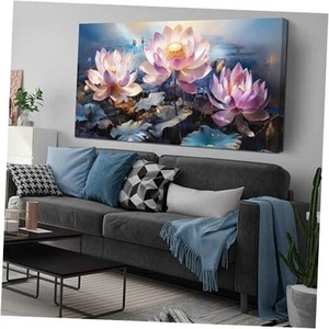 Lotus Flower Canvas Wall Art for Living Room Bedroom Home Office Botanical - Picture 1 of 7