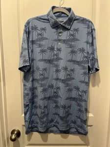 Southern Tide Men's Small Driver Palm Print Performance Polo Shirt Blue - Picture 1 of 7