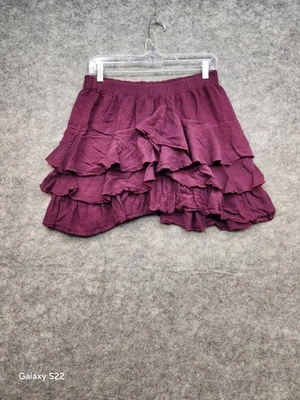 London Jean Womens Mid-Rise Ruffle Mini Skirt Maroon 100% Cotton Size Small - Image 1 of 4