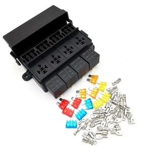 12-way Fuse Box 4-relay holder w/Spade Terminals & 12X Fuse, 4X 4Pin 40A Relays - Picture 1 of 7