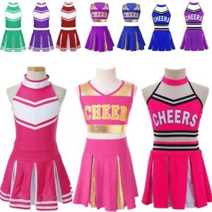 Kids Cheerleading Costume School Girls Fancy Dress Costumes Tank Pleated Skirts