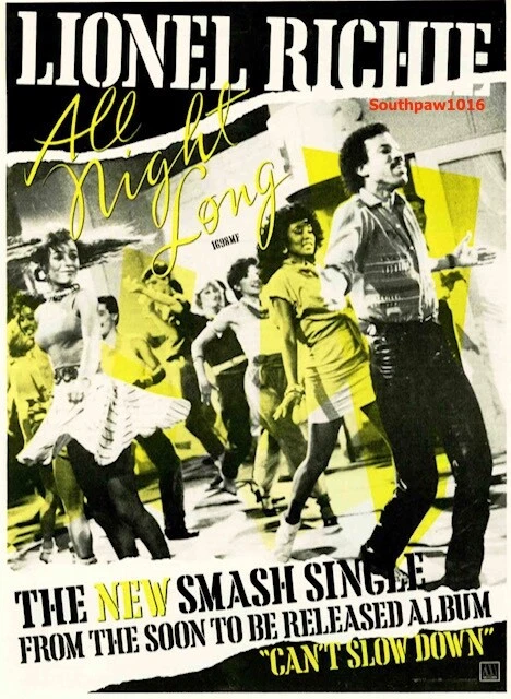 1983  Lionel Richie "All Night Long" Release Music Industry Promo Reprint Ad - Image 1 of 1