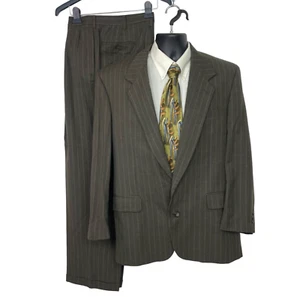 Pantaloni vintage Kuppenheimer Clothiers da uomo 44R lana marrone a righe 32Wx31L - Foto 1 di 11