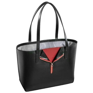 New Jack Georges Saffiano Leather Tote Shoulder Bag with Collar Design Black/Red - Picture 1 of 1
