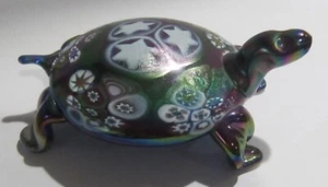 Gibson Iridescent Art Glass Turtle paperweight star pattern signed - Picture 1 of 8