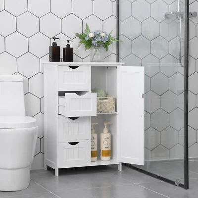 SONGMICS Bathroom Floor Storage Cabinet Bathroom Cabinet Wooden Storage Unit White LHC41W