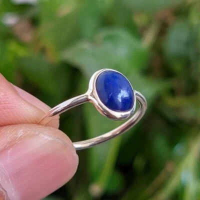 Gioielli In Cabochon Fatto A Mano In Lapis Lazuli Ovale In Argento Sterling 925 - Immagine 1 di 4