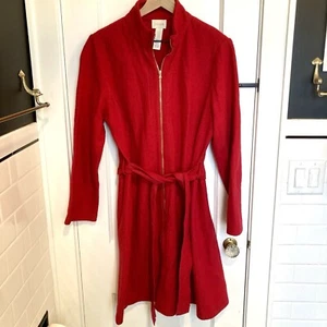 Chico's Beautiful Poppy Red 100% Boiled Wool Light Wrap Jacket Coat Size 2 (12) - Picture 1 of 17