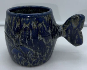 Doug Wylie Whale Tail Mug with Dolphin, Wave Molted Drip Glaze Art Pottery - Picture 1 of 7