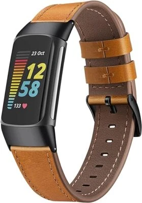 FINTIE Genuine Leather Band For Fitbit Charge 6 Replacement Accessories Strap Wristband