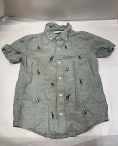 Janie and Jack Boys Linen Blend Embroidered Safari Animal Button Down Top Size 6 - Picture 1 of 5