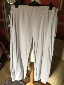 SUMMER CROP PANTS 23”LEG GREY LINEN ELASTIC WAIST CASUAL HOLIDAY EASY WEAR - Picture 1 of 5