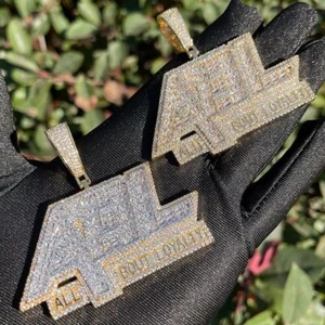 ALL BOUT LOYALTY 925 Silver Plated Hip Hop Chain Baguette Nameplate Iced Pendant - Picture 1 of 5