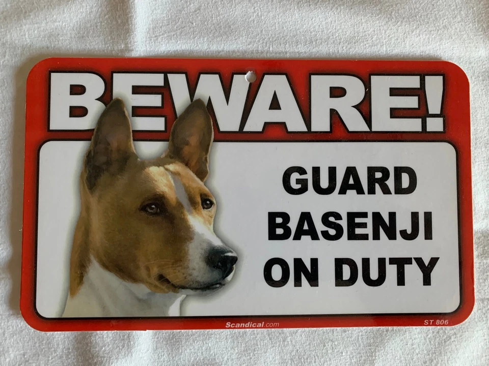 BEWARE GUARD DOG BASENJI ON DUTY PLASTIC LAMINATED SIGN NEW - Image 1 of 1